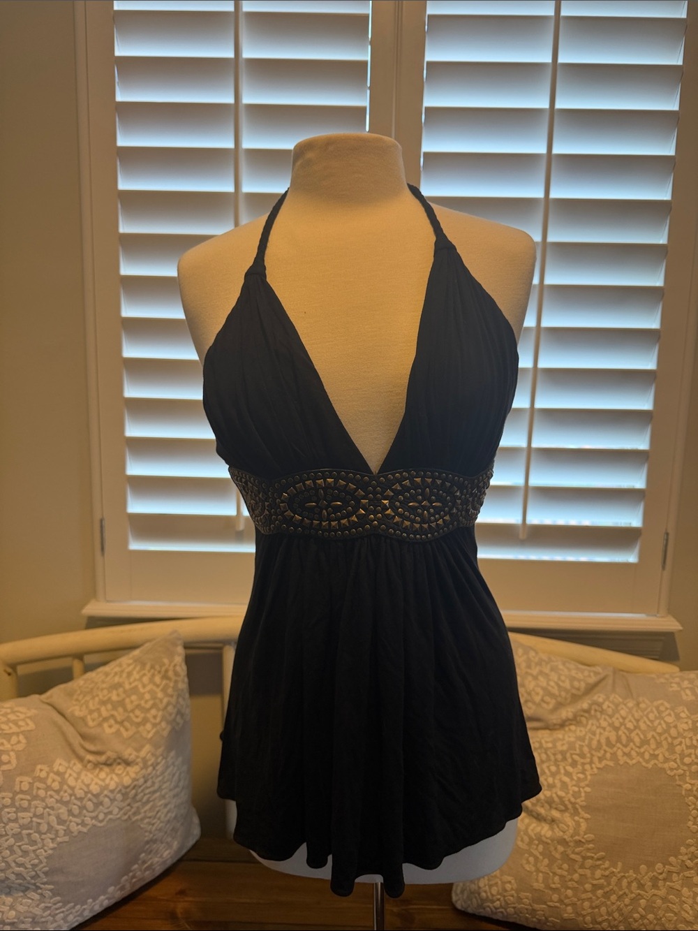 Sky brand Black Halter Babydoll Grecian style with Embellished Waist M